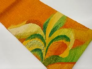 未使用品　手織り真綿紬抽象模様織出し名古屋帯